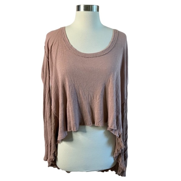 Free People NWT Ribbed Mauve Oversized Long Sleeve High Low Shirt - Picture 1 of 9